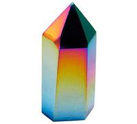 Arco iris Aura recubierta de titanio Punto de un solo punto, varita de prisma, estatuilla de piedras de gema de cristal de pie, chakra curativa