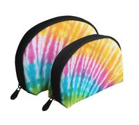 Arco Iris Colorido del teñido Anudado en Espiral, Bolsa de Maquillaje de Concha, Monedero pequeño para Mujer, Bolsa de artículos de tocador, Bolsa de cosméticos, 2 Piezas