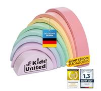 Arco iris de madera compacto, puente arqueado de bloques de construcción, torre apilable juguete educativo de bloques de construcción de madera Bloques de construcción de 8 piezas (Compacto)