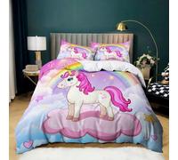 Arco Iris Funda Nordica Cama 90 de 3 Piezas Nubes de Unicornio de Dibujos Animados Juego de Funda Nordica 150x200 cm y 2 x Fundas de Almohada de 50x75 para Ropa de Cama Infantil Niño Chico Niña