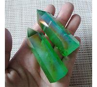 Arco iris natural Crystal Point Titanium Angel Aura Quartz Lemurian Obelisk Wand Healing Stone Stick Mineral Gem Wicca Art Gift-green_2pcs