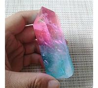 Arco iris natural Crystal Point Titanium Angel Aura Quartz Lemurian Obelisk Wand Healing Stone Stick Mineral Gem Wicca Art Gift-pink blue_2pcs