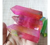 Arco iris natural Crystal Point Titanium Angel Aura Quartz Lemurian Obelisk Wand Healing Stone Stick Mineral Gem Wicca Art Gift-red_2pcs