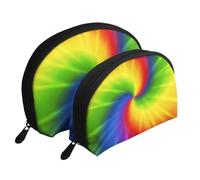 Arco Iris teñido Anudado, Bolsa de Maquillaje de Concha, Monedero pequeño para Mujer, Bolsa de artículos de tocador, Bolsa de cosméticos, 2 Piezas