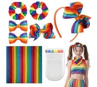 Arco Iris y Pintura de Cara de Maquillaje del Orgullo LGBTQ+ - 1 Banda de Cabeza Arco Iris, 3 Pinzas con Lazo Arco Iris, 2 Diademas Arco Iris, 1 Set de 6 Colores para Pintura Facial