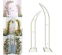 Arco metálico para bodas, Arco de jardín en forma de luna de 2 piezas con kit de 5 herramientas florales(White,4.9ft+5.9ft)