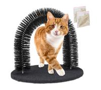 Relaxdays Arco Rascador para Gatos, Redondo, con Hierba Gatera, 34x36x28,5 cm, Cuidado del Pelaje con Cerdas, Negro