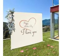 Arco rectangular de metal para globos con funda de tela, arco de rosas de metal estable, moderno soporte para arco de globos, kit de construcción para bodas, decoración de jardín (blanco y beige, 2 x