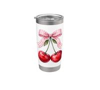 Arco Rosa Cereza Acuarela Rojo Cerezas Estéticas Verano Vaso térmico de acero inoxidable de doble pared
