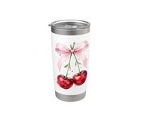 Arco Rosa Cereza Acuarela Rojo Cerezas Estéticas Verano Vaso térmico de acero inoxidable de doble pared