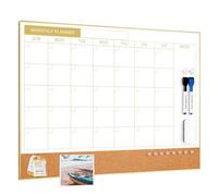 ARCO alendario de borrado en seco, pizarra blanca de corcho combinado, pizarra blanca magnética de 24 x 18 pulgadas, calendario de borrado en seco para pared, marco dorado, pizarra combinada