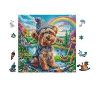 Arcoíris de Cachorro Yorkshire Rompecabezas 100 Piezas Cartón Grueso para Parejas Estimulación Mental Actividad Días Libres Decoración Hogar 28x28cm