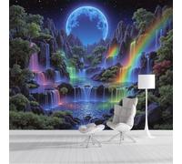 Arcoíris De Luna Llena Papel Pintado Panorámico 250x175cm, Paisaje Fantástico Papel Pintado De Seda, Grandes Murales Para Salón Sala De Estar Estudio Decoración, Azul Profundo