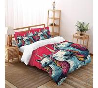 Arcoíris de Unicornio Funda De Edredón 3 Piezas 3D Impresa Fantasy MythicalCreaturesStarrySky con 2 Fundas De Almohada Double（200x200cm） 100% Microfibra Juego De Cama para para Adultos Y Niñas