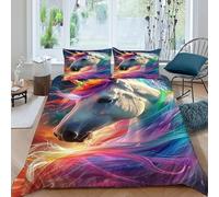 Arcoíris de Unicornio Funda Edredon 3 Piezas 3D Estampado Aesthetic StarryAnimal con Cremallera Y Funda De Almohada King（220x240cm） Microfibra Ropa De Cama para Adultos Y Niñas
