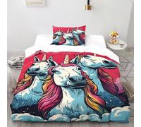 Arcoíris de Unicornio Funda Nordica Algodon 2 Piezas con Impresión En 3D Fantasy MythicalCreaturesStarrySky con 1 Fundas De Almohada Single（135x200cm） 100% Microfibra Juego De Cama para