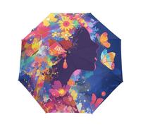 Arcoiris Flor Mariposa Dama Africana Paraguas Plegable Automático Paraguas de Viaje Mujer Niño Niña Protección UV Resistencia Viento Impermeable