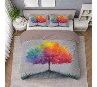 Arcoíris Funda Nordica Cama 150-220 x 240 cm con Fundas de Almohada Árbol Abstracto Inspirador Acogedor Extra Suave Arcoíris Ropa de Cama con Cremallera para niños y niñas