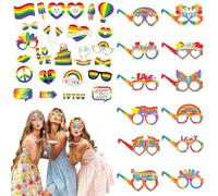 Arcoiris Gafas de Fiesta del Orgullo Gay, Papel Gafas para Gays Homosexual LGBT Disfraz Accesorios Gafas del Orgullo Gay Arcoíris + Set de 26 Accesorios + Colores Vibrantes + Perfecto para Eventos