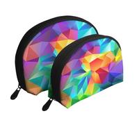 Arcoiris geométrico, Bolsa de Maquillaje de Concha, Monedero pequeño para Mujer, Bolsa de artículos de tocador, Bolsa de cosméticos, 2 Piezas