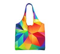 Arcoíris geométrico,Bolsas de mano reutilizables, bolsas de supermercado, bolso de hombro de lona de gran capacidad
