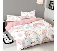 Arcoíris Rosa Funda NóRdica 220x240cm, Flores Juego de Cama de 3 Piezas con 2 Fundas de Almohada 50x75 cm, Funda de Edredón de Microfibra con Cremallera y 4 Lazos en Las Esquinas