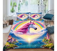 Arcoíris Unicornioioio Funda De Edredón 3 Piezas con Impresión En 3D Fantasy Ruralmythbeast con Cremallera Y Funda De Almohada King（220x240cm） Microfibra Ropa De Cama