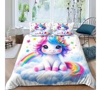 Arcoíris Unicornioioio Funda Edredon 3 Piezas con Impresión En 3D Dreamy Mythical Cloud con Funda Almohada King（220x240cm） Microfibra Juego De Ropa De Cama para para Niñosy Hombres