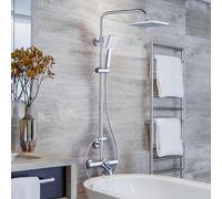 ARCORA Columna de Ducha Completa, Sistema de Ducha Termostático 38°C, Cobre y Acero Inoxidable, 3 Salidas, Barra de Ducha Regulable en Altura, Conector G1/2, Montaje Empotrado, Cromado