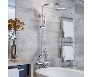 ARCORA Columna de Ducha Completa, Sistema de Ducha Termostático 38°C, Cobre y Acero Inoxidable, 3 Salidas, Barra de Ducha Regulable en Altura, Conector G1/2, Montaje Empotrado, Cromado