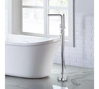 ARCORA Grifo de bañera independiente: grifo de bañera de cobre y acero inoxidable giratorio 360°, montaje en suelo con ducha de mano (cromo)