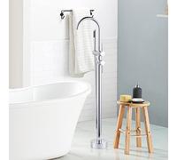 ARCORA Grifo de baño de cobre de acero inoxidable giratorio 360 ° para montaje en suelo con ducha de mano, bañera independiente