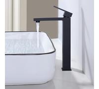 ARCORA Grifo de Lavabo Alto con Poignée Cuadrada, Grifo de Lavabo Extra Alto con Maneta Única, Altura de Caño de 252mm, en Acero Inoxidable, para Lavabos de Encimera, Negro
