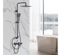 ARCORA Sistema de ducha termostático negro - Grifo de ducha completo con ducha de lluvia cuadrada de 23 cm, temperatura constante del agua de 38 °C, ducha de mano con 2 tipos de chorro y grifo de
