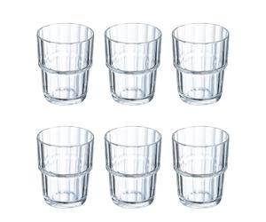 ARCOROC NORUEGA Caja 6 Vasos Altos Vidrio 25CL Transparente Con relieve Fabricado en Francia Apilable