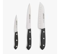 Arcos Serie Bolonia - Set de Cuchillos de Cocina 3 piezas (Mondador + Cocina + Santoku) - Hoja de Acero Inoxidable NITRUM - Mango de Polioximetileno (POM) - Color Negro