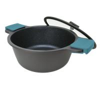 Arcos Thera Olla Grande de Cocina de 28 Cm y 6,6 L. Cacerola Alta para Inducción, Gas y Vitro. Olla de Aluminio Fundido con Tapa de Cristal y Mango Extraíble. Apta Lavavajillas. Color Negro Azul
