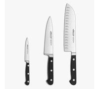 Arcos Serie Clasica - Set de Cuchillos de Cocina 3 piezas (Mondador + Cocina + Santoku) - Hoja de Acero Inoxidable Forjado NITRUM - Mango de Polioximetileno (POM) Color Negro