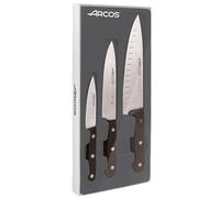 Arcos Conjunto Cuchillos 3 piezas - Acero Inoxidable Nitrum y Hoja mm. Cuchillo cocina profesional cocinar. 590 gr. Mango ergonómico polioximetileno POM. Serie Universal. Mayor control. Color negro.