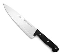 Arcos Cuchillo Chef Granton Acero Inoxidable. Cuchillo cocina para cortar y pelar alimentos pequeños. Mango ergonómico polioximetileno y Hoja 200 mm. Serie Universal. Color negro.