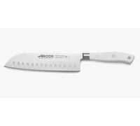 Arcos Cuchillo Santoku Forjado Acero Inoxidable. Cuchillo Japonés Afilado Cortar Carne, Pescado y Verduras. Mango Ergonómico Polioximetileno y Hoja 180mm. Serie Riviera Blanc. Color Blanco.