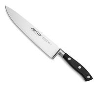 Arcos Cuchillo Cocina Forjado en Acero Inoxidable y Hoja de 200mm. Cuchillo Chef Profesional para Cortar Pescado, Carne y Cebolla. Mango Ergonómico Polioximetileno. Serie Riviera. Color Negro.