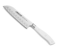 Arcos Cuchillo Santoku Forjado - Hoja de Acero Inoxidable NITRUM 140 mm, Mango POM Blanco, Resistente a Temperaturas Extremas y Químicos, Serie Riviera Blanc