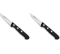 Arcos Cuchillo Pelar con Remaches Acero Inoxidable. Cuchillo Cocina para Pelar Frutas y Verduras. Mango Ergonómico Polioximetileno y Hoja 75mm. Serie Universal. Color Negro. (Paquete de 2)
