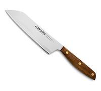 Arcos Cuchillo Santoku Acero Inoxidable. Cuchillo Cocina japonés para Pescado, Carne y Verduras. Mango Madera Ovengkol 100% Natural FSC y Hoja 190 mm. Serie Nordika. Color marrón.