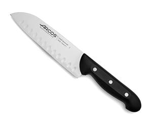 Arcos Cuchillo Santoku Acero Inoxidable Nitrum. Cuchillo Cocina japonés Pescado, Carne y Verduras. Mango ergonómico polioximetileno Pom y Hoja 170 mm. Multiusos. Serie Maitre. Color Negro.