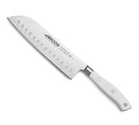 Arcos Cuchillo Santoku Forjado Acero Inoxidable. Cuchillo Japonés Afilado Cortar Carne, Pescado y Verduras. Mango Ergonómico Polioximetileno y Hoja 180mm. Serie Riviera Blanc. Color Blanco.