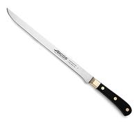 Arcos Cuchillo tallado Acero Inoxidable. Cuchillo para cortar jamón y carne. Mango ergonómico polioximetileno y Hoja 250 mm. Serie Regia. Color negro/oro.