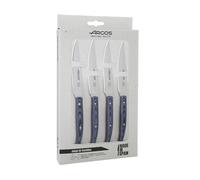 Arcos Cuchillos mesa de la Serie - Juego Cuchillos mesa 4 piezas (Cuchillos carne) - Hoja Acero Inoxidable Nitrum 4" - Mango madera palisandro - Color azul.