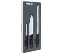 Arcos Dúo - Juego de Cuchillos de Cocina 3 piezas - Acero Inoxidable NITRUM - Mango Polipropileno Color negro y rojo